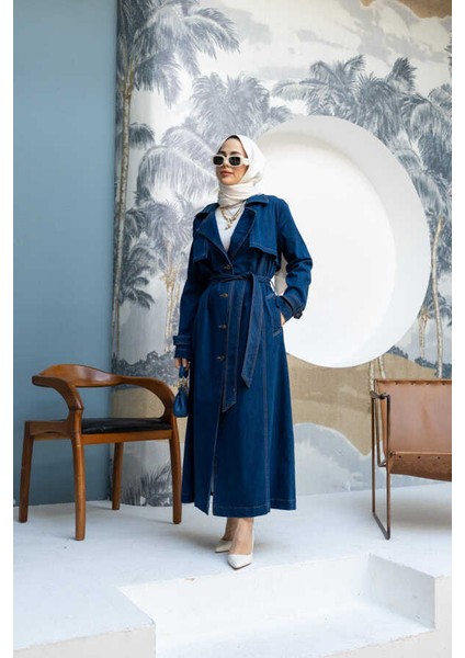 6458-DENIM Trençkot Koyu Mavi fiyatları