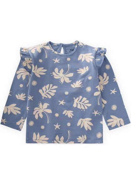Desenli Uzun Kollu T-Shırt 2-10 Yaş Mavi
