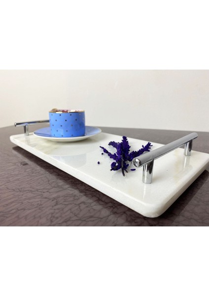 Doğal Mermer Sunum Tepsisi 15X30 Gümüş Slim Beyaz, Şık ve Zarif Kullanım Için Ideal. indirimleri