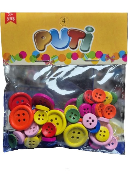 Putı Renklı Ahsap Dugme 60 Lı (11134)