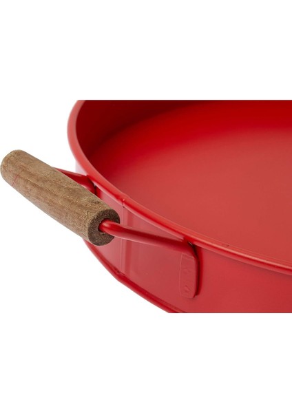 Kırmızı Ahşap Kulplu Yuvarlak Tepsi, Yılbaşı Sunum ve Servis Için 48X37X5 cm fırsatları
