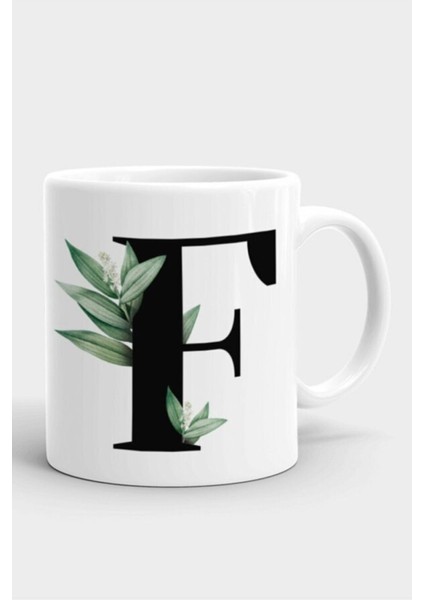 Porselen F Harfli Beyaz Kupa Bardak