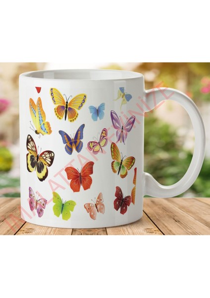 Kelebekler Cıvıltı Iki Tarafı Baskılı Kupa Bardak