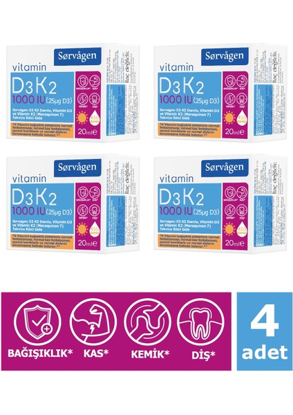Vitamin D3K2 Damla 20 ml (1000 Iu)- 4 Adet modelleri