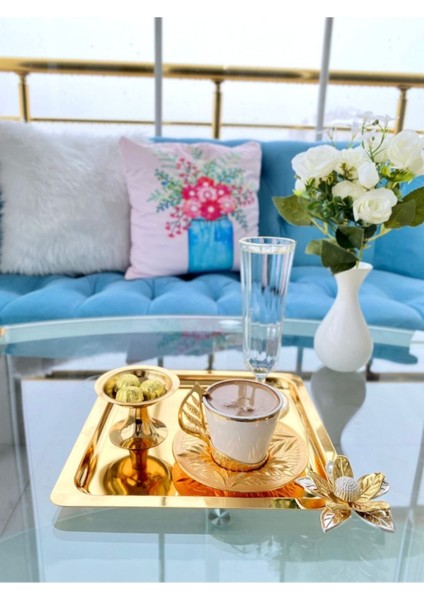 Paslanmaz Çelik Kare 6'lı Gold Sunum ve Dekor Servis Tepsisi fırsatları