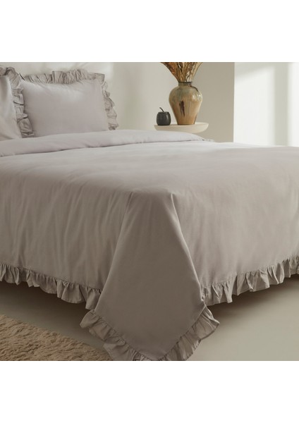 Pure Ruffle %100 Pamuk Çift Kişilik Nevresim Takımı Açık Gri fırsatları