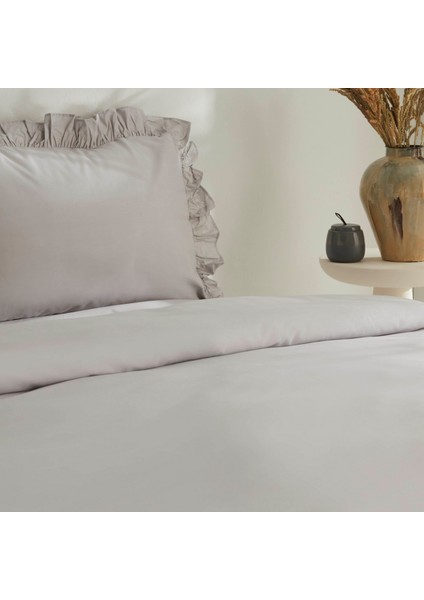Pure Ruffle %100 Pamuk Çift Kişilik Nevresim Takımı Açık Gri indirimleri