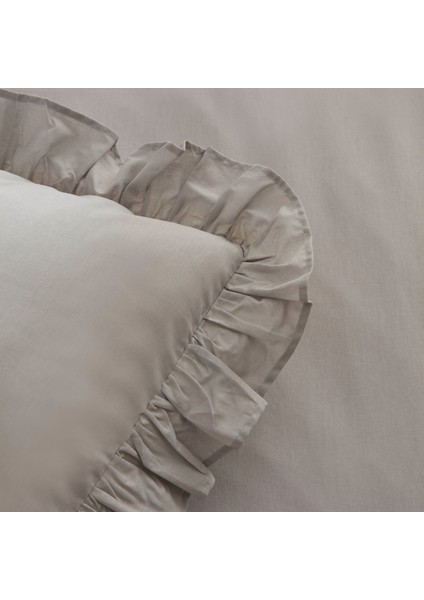 Pure Ruffle %100 Pamuk Çift Kişilik Nevresim Takımı Açık Gri