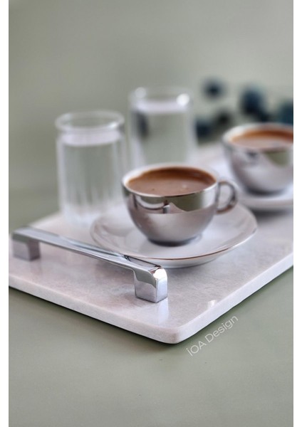 Ince Mermer Sunum Tepsi 32X20 Cm, Gümüş Kulplu Şık Tasarım fiyatları