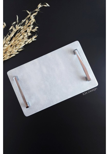 Ince Mermer Sunum Tepsi 32X20 Cm, Gümüş Kulplu Şık Tasarım fırsatları