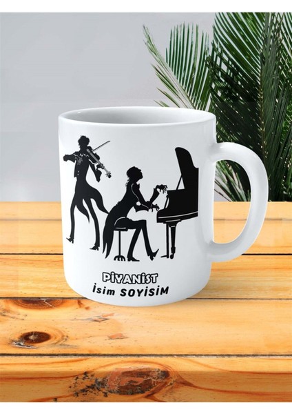 Piyanist Meslek Baskılı Kupa Bardak Çift Taraflı Baskı Kişiye Özel Model