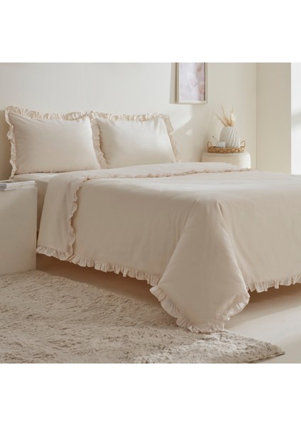 Pure Ruffle %100 Pamuk King Size Nevresim Takımı Ekru fiyatları