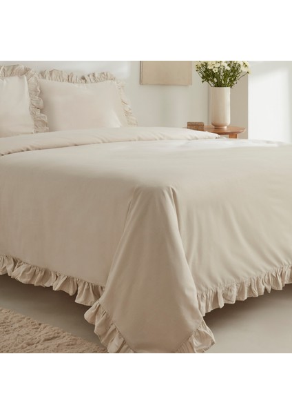 Pure Ruffle %100 Pamuk King Size Nevresim Takımı Ekru fırsatları