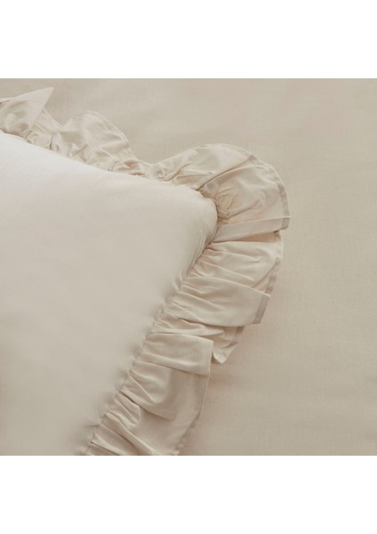 Pure Ruffle %100 Pamuk King Size Nevresim Takımı Ekru