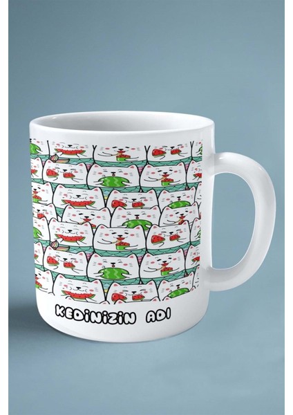 Kedi Çift Taraflı Baskılı Kupa Bardak Kişiye Özel Karpuz Vişne fiyatları