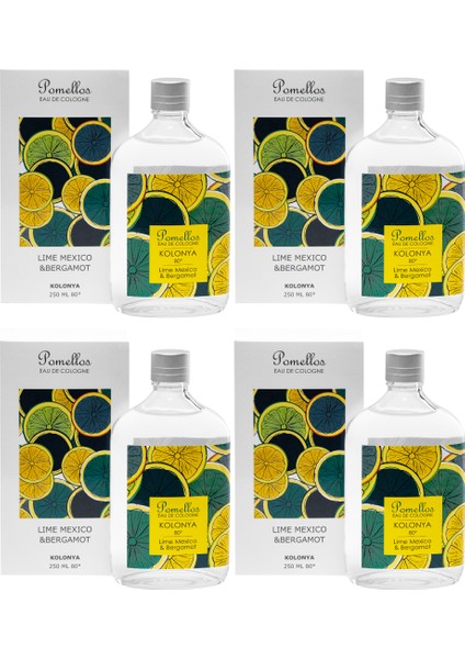 Kolonya Lime Mexico & Bergamot 4 Adet (4X250 Ml, 80 Derece. Cam Şişe)