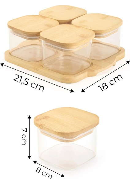 4'lü Cam ve Bambu Kapaklı Tepsisiz Kahvaltı Seti, 240 Ml, Şeffaf fırsatları