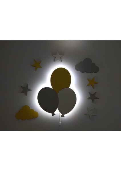 Ahşap Uçan Balon Gece Lambası, Ledli Çocuk Odası Dekorasyonu