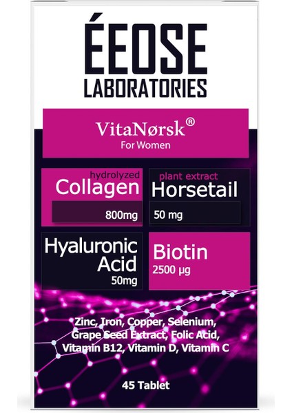 Collagen Tablet ( Kollajen + Hyaluronik Asit + Atkuyruğu + Biotin + C Vitamini) 45 Tablet