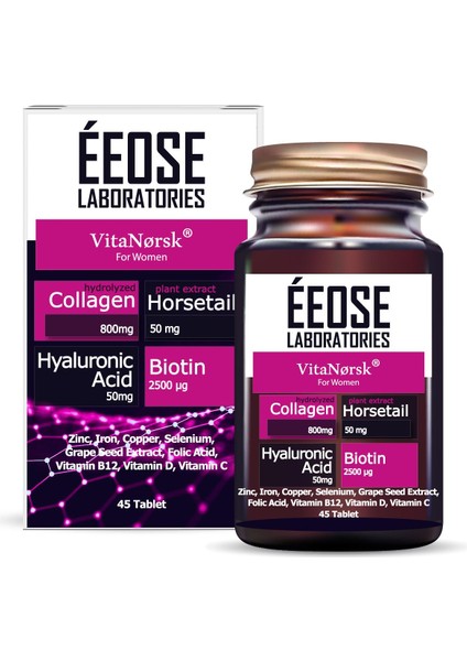 Collagen Tablet ( Kollajen + Hyaluronik Asit + Atkuyruğu + Biotin + C Vitamini) 45 Tablet fiyatları