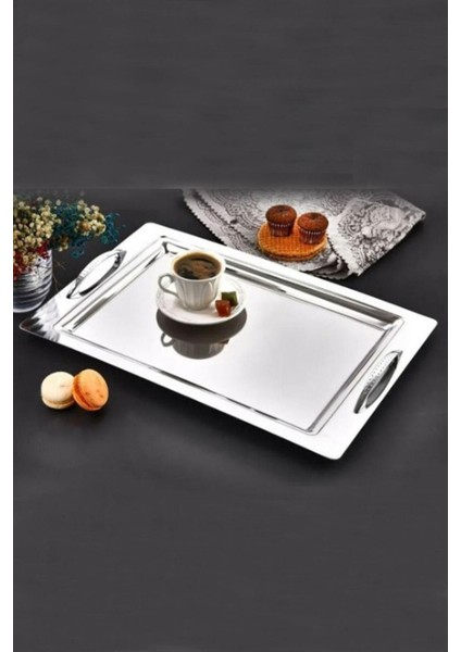 Paslanmaz Çelik Çay Kahve Tepsisi 42X28 Cm, Şık ve Kullanışlı Tasarım