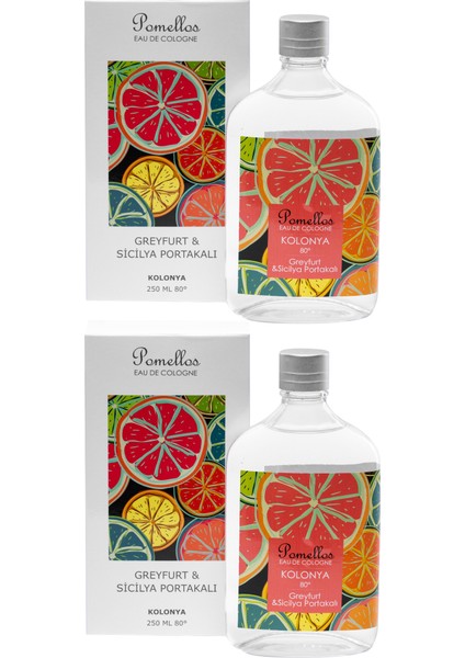 Kolonya Greyfurt & Sicilya Portakalı 2 Adet (2X250 Ml, 80 Derece, Cam Şişe)