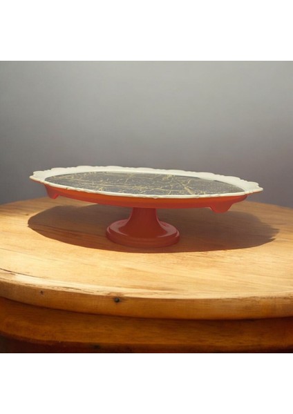 Beyaz Melamin Ayaklı Kek Fanusu, Kapaklı, Altın Damar, 33CM, 19CM, 741GR fiyatları