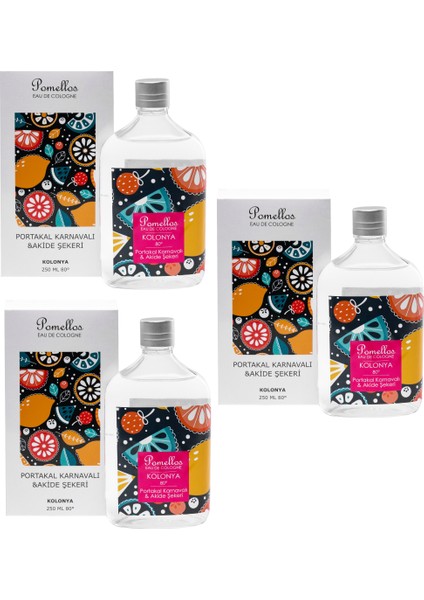 Kolonya Portakal Karnavalı & Akide Şekeri 3 Adet (3X250 Ml, 80 Derece. Cam Şişe)