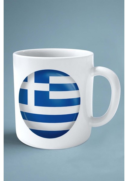 Yunanistan Greek Greece Bayrak Baskılı Kupa Bardak Çift Taraflı Kişiye Özel Model 1