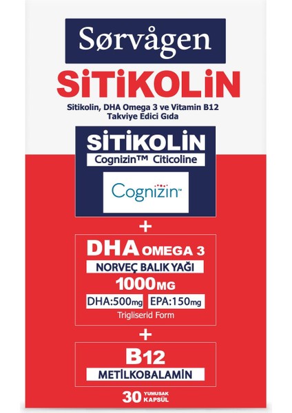 Smart Sitikolin, Dha Omega 3 Ve B12 (30 Kapsül) Norveç Balık Yağı