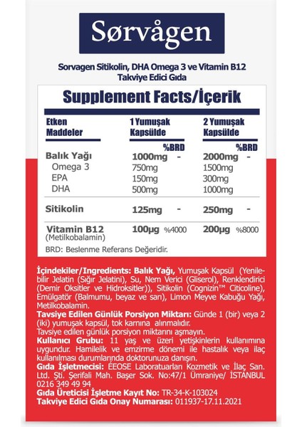 Smart Sitikolin, Dha Omega 3 Ve B12 (30 Kapsül) Norveç Balık Yağı fiyatları