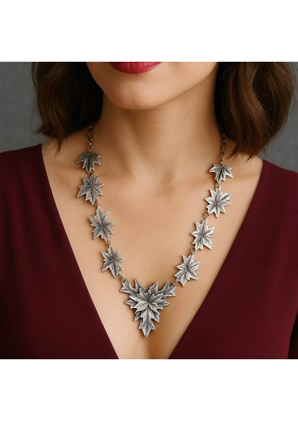 Yaprak Şekilli Kadın Kolye Gümüş Kaplama Ayarlanabilir El Yapımı Kadın Kolye