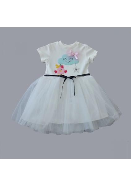 1-2-3 Yaş Tül Tokalı Bulut Civciv ve Yıldız Nakışlı Kız Bebek Elbisesi Beyaz fiyatları