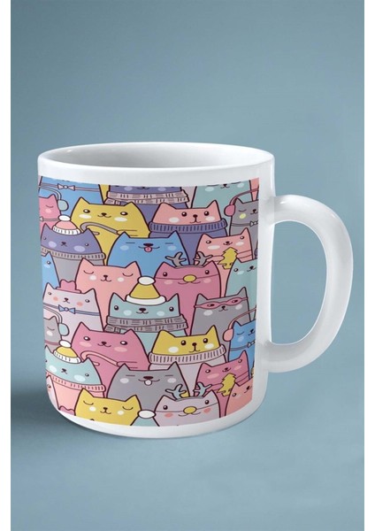 Kedi Çift Taraflı Baskılı Kupa Bardak Kişiye Özel Boynuz Geyik