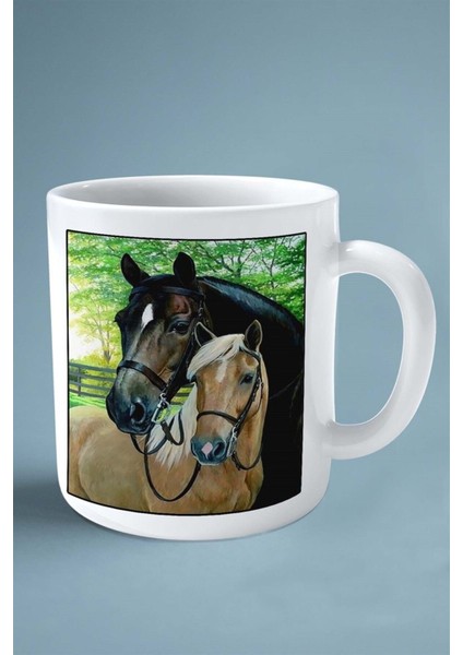 At Baskılı Kupa Bardak Çift Taraflı Kişiye Özel Çerçeveli Renkli Model 25