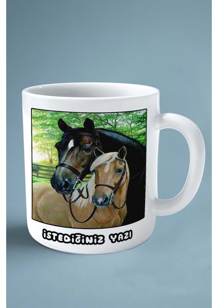 At Baskılı Kupa Bardak Çift Taraflı Kişiye Özel Çerçeveli Renkli Model 25 fiyatları