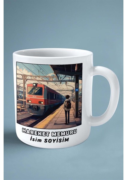 Hareket Memuru Meslek Baskılı Kupa Bardak Çift Taraflı Baskı Kişiye Özel Model 6