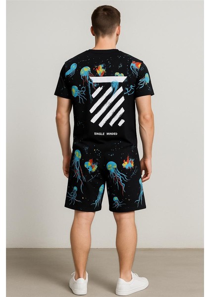 Off White Şort + T-Shirt (Deniz Baskılı) Siyah fiyatları