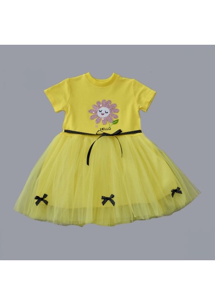 1-2-3 Yaş Payet Yapraklı Çiçek Nakışlı Astarlı Kız Bebek Tütü Elbisesi Sarı fiyatları
