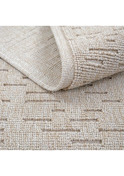 Mirage Bej Kilim Halı Çizgili Bukle Dokuma Kaymaz Taban Yumuşak Salon Oturma Odası İnce Yazlık Kilim