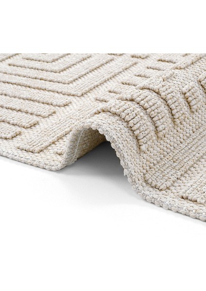 Mirage Bej Kaymaz Tabanlı Yıkanabilir Leke Tutmayan Bohem Mutfak Kilimi Geometrik Desenli Kilim Halı