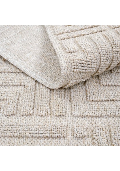 Mirage Bej Kaymaz Tabanlı Yıkanabilir Leke Tutmayan Bohem Mutfak Kilimi Geometrik Desenli Kilim Halı