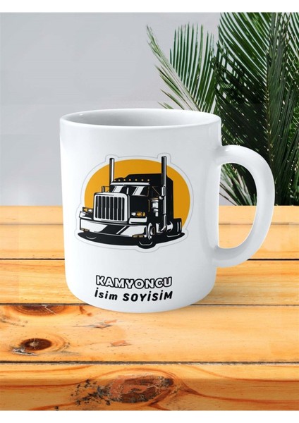 Kamyoncu Kamyon Meslek Baskılı Kupa Bardak Çift Taraflı Baskı Kişiye Özel Model