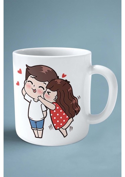 Sevgililer Günü Sevgili Kişiye Özel Baskılı Kupa Bardak Çift Taraflı Baskı Model 9 Öpücük