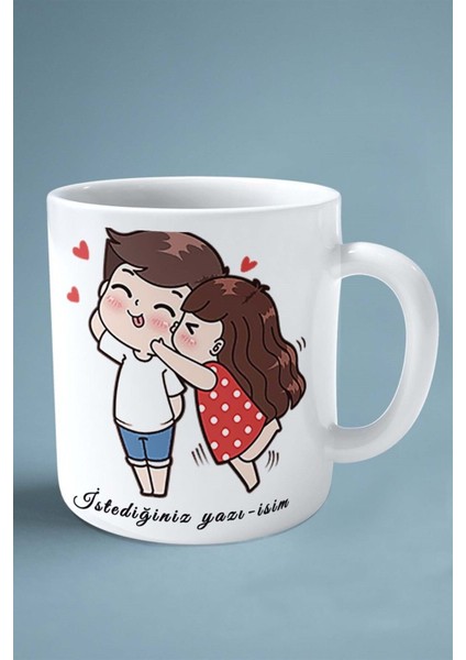 Sevgililer Günü Sevgili Kişiye Özel Baskılı Kupa Bardak Çift Taraflı Baskı Model 9 Öpücük fiyatları