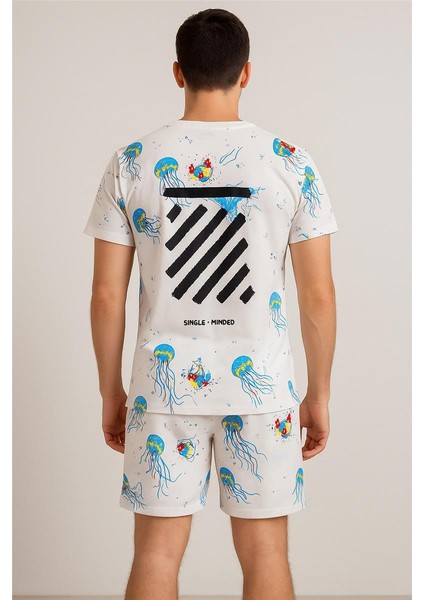 Off White Şort + T-Shirt Takım (Deniz Baskılı) Ekru fiyatları