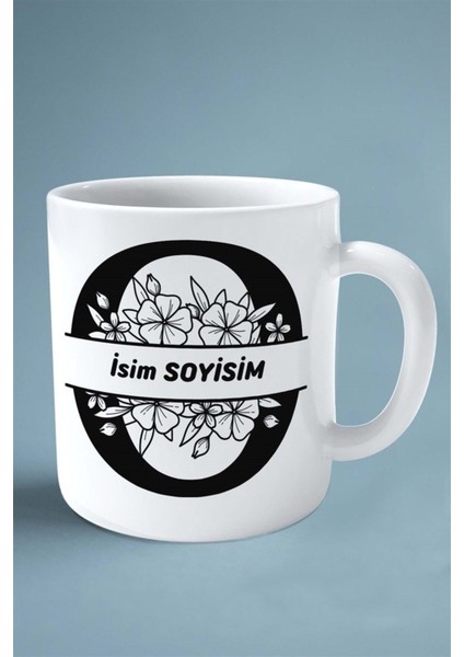 O Harfi Isimli Çiçekli Yeniyıl Isimli Baskılı Kupa Bardak Çift Taraflı Kişiye Özel Model 17