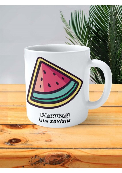 Karpuzcu Meslek Baskılı Kupa Bardak Çift Taraflı Baskı Kişiye Özel Model