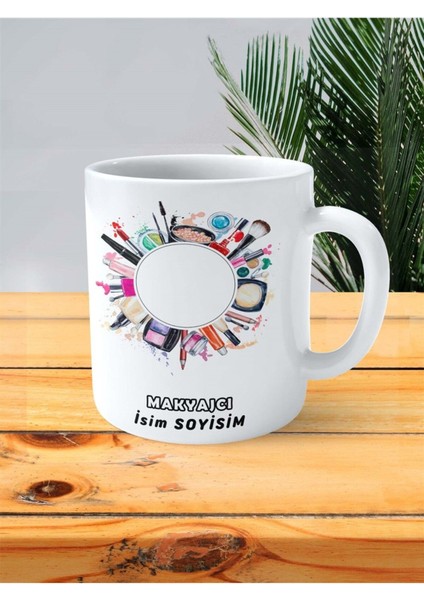 Makyajcı Makyaj Meslek Baskılı Kupa Bardak Çift Taraflı Baskı Kişiye Özel Model