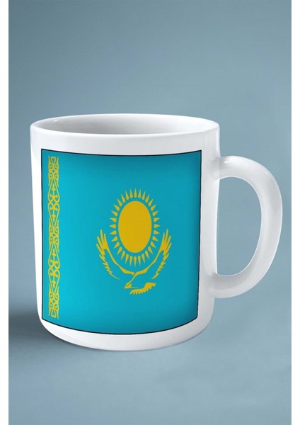 Kazakistan Bayrak Baskılı Kupa Bardak Çift Taraflı Kişiye Özel